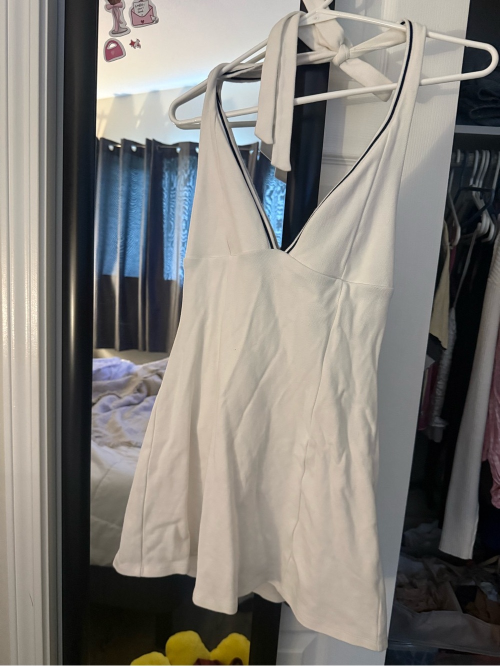 Garage White Halter Dress with Black Contrast Detail